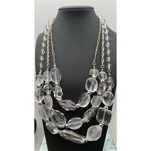 Lane Bryant Chunky Layered Clear And Frosted Silver Tone Statement Necklace